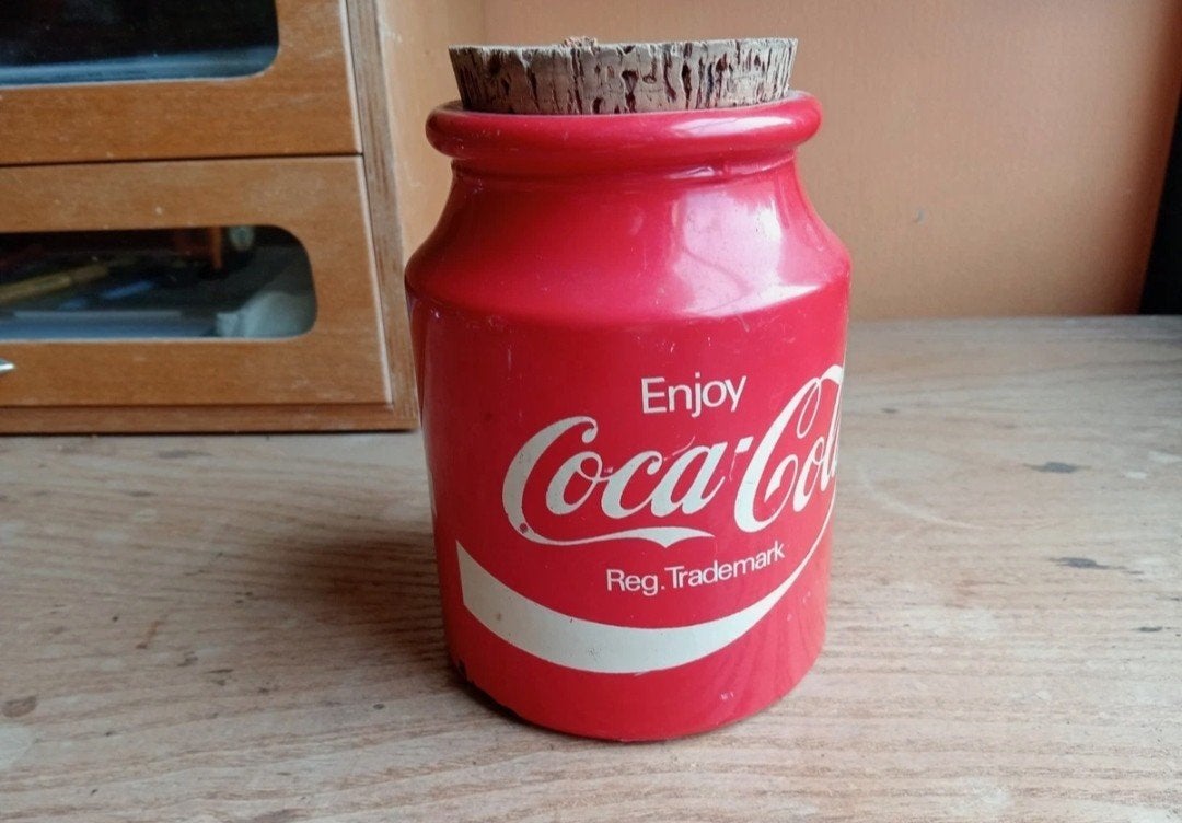 Vintage coca cola glazen pot met kurk, Ophalen of Verzenden, Gebruikt, Gebruiksvoorwerp