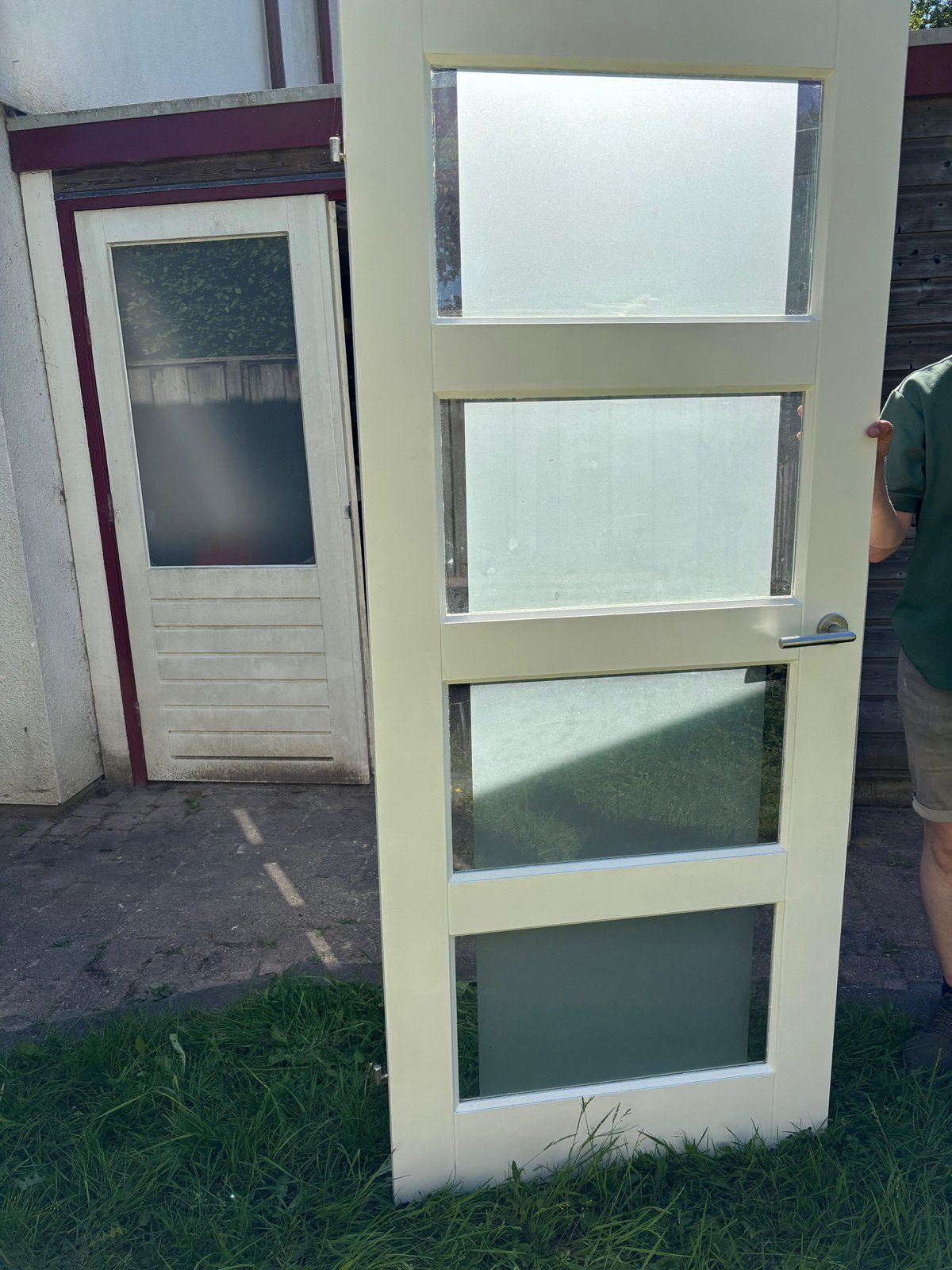 Witte binnendeur met glaspanelen, Doe-het-zelf en Verbouw, Deuren en Horren, Gebruikt, 80 tot 100 cm, Binnendeur, Ophalen of Verzenden