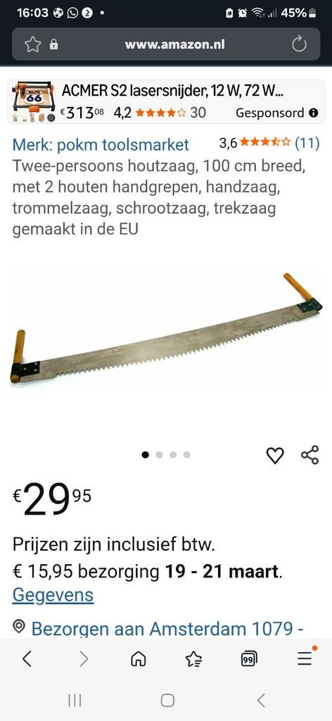 Gevraagd: Bomenzaag/Trekzaag minimaal 250cm, Ophalen of Verzenden