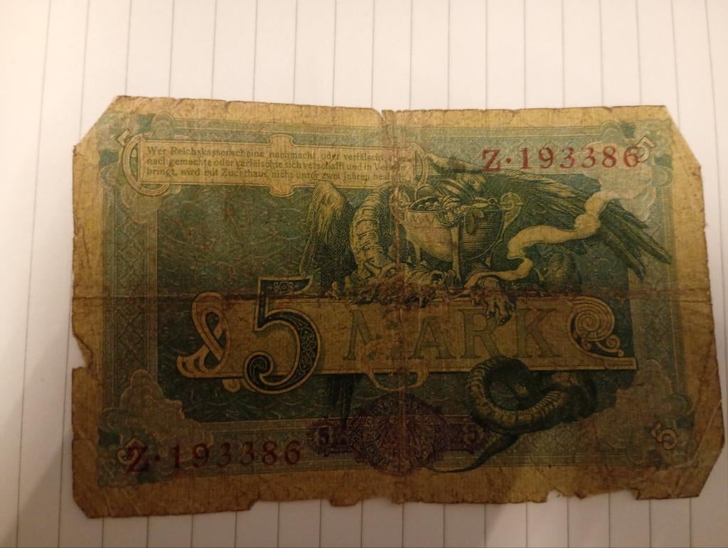 Duits 5 Mark bankbiljet uit 1904, Postzegels en Munten, Bankbiljetten | Europa | Niet-Eurobiljetten, Ophalen