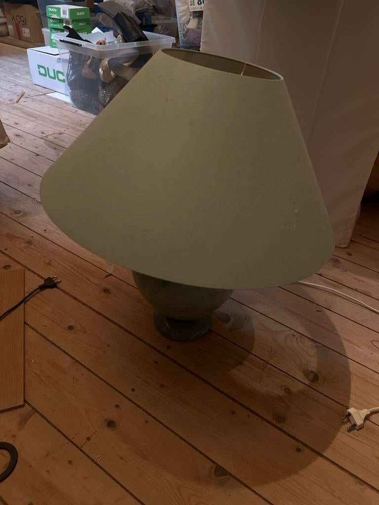 Authentieke turquoise tafellamp met stenen voet, Ophalen of Verzenden