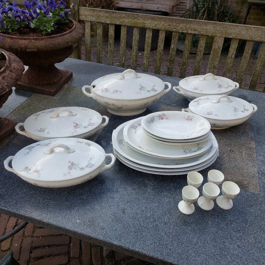 antiek porselein deelservies Garland Rose, Bohemia, Antiek en Kunst, Antiek | Servies compleet, Ophalen