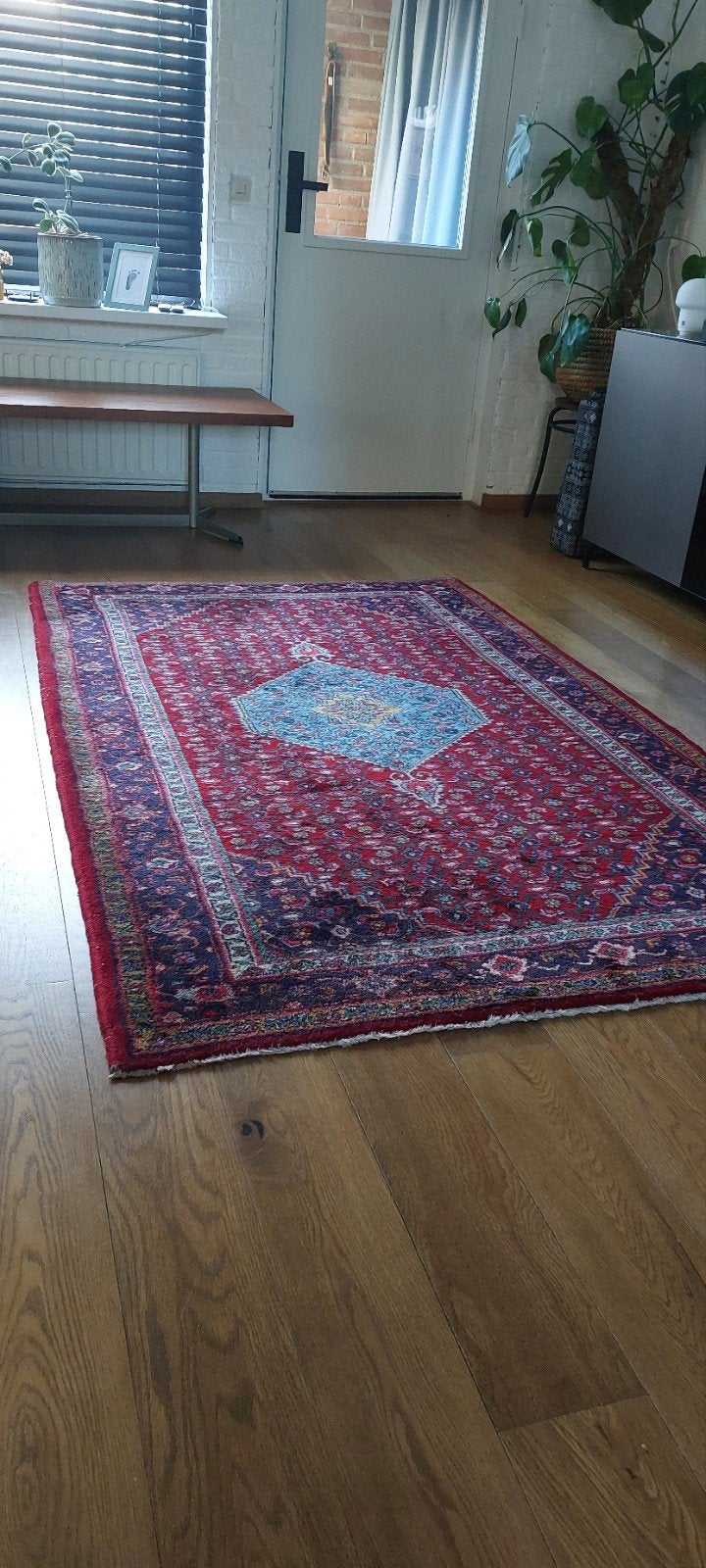 Wollen oosters tapijt retro vintage, Ophalen, Zo goed als nieuw, Rechthoekig, 200 cm of meer
