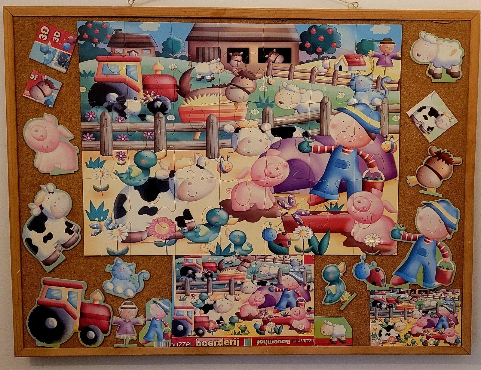 Houten boerderij schilderij met magneten voor kinderen, Ophalen of Verzenden, Minder dan 10 stukjes, Zo goed als nieuw, Van hout