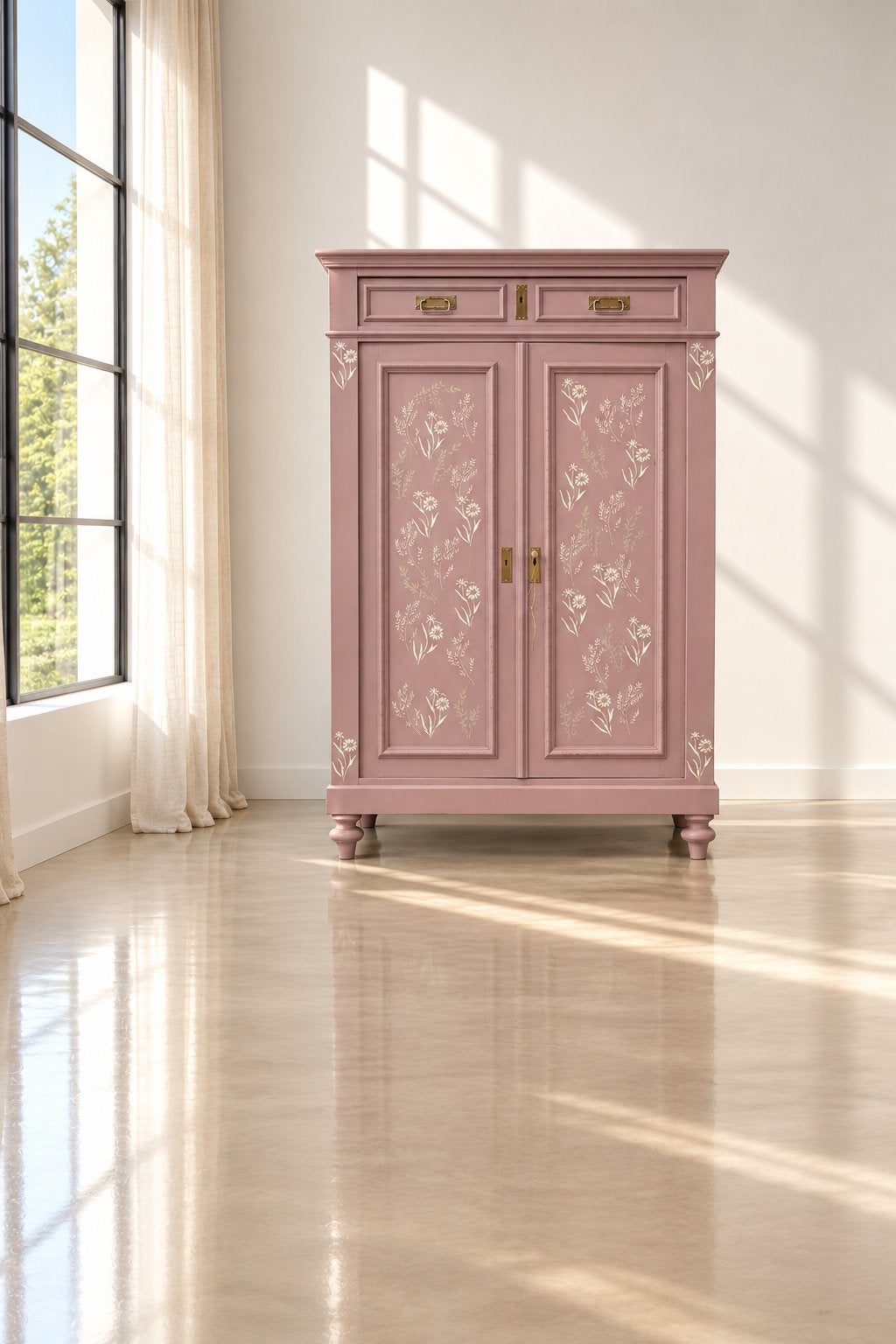 Brocante meidenkast biedermeier linnenkast roze babykamer, Ophalen, 50 tot 70 cm, 105 cm of meer, Nvt