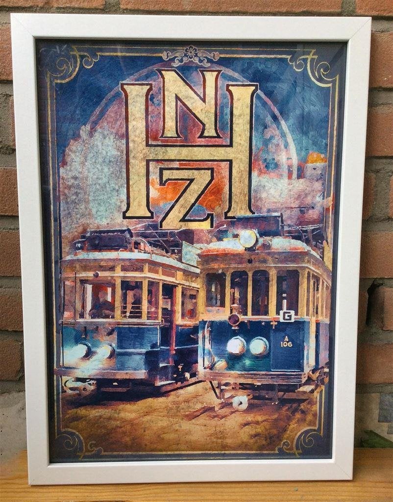 NZH HTM Tram Kunstwerk Affiche in Frame, Verzenden, Nieuw, Tram, Overige typen