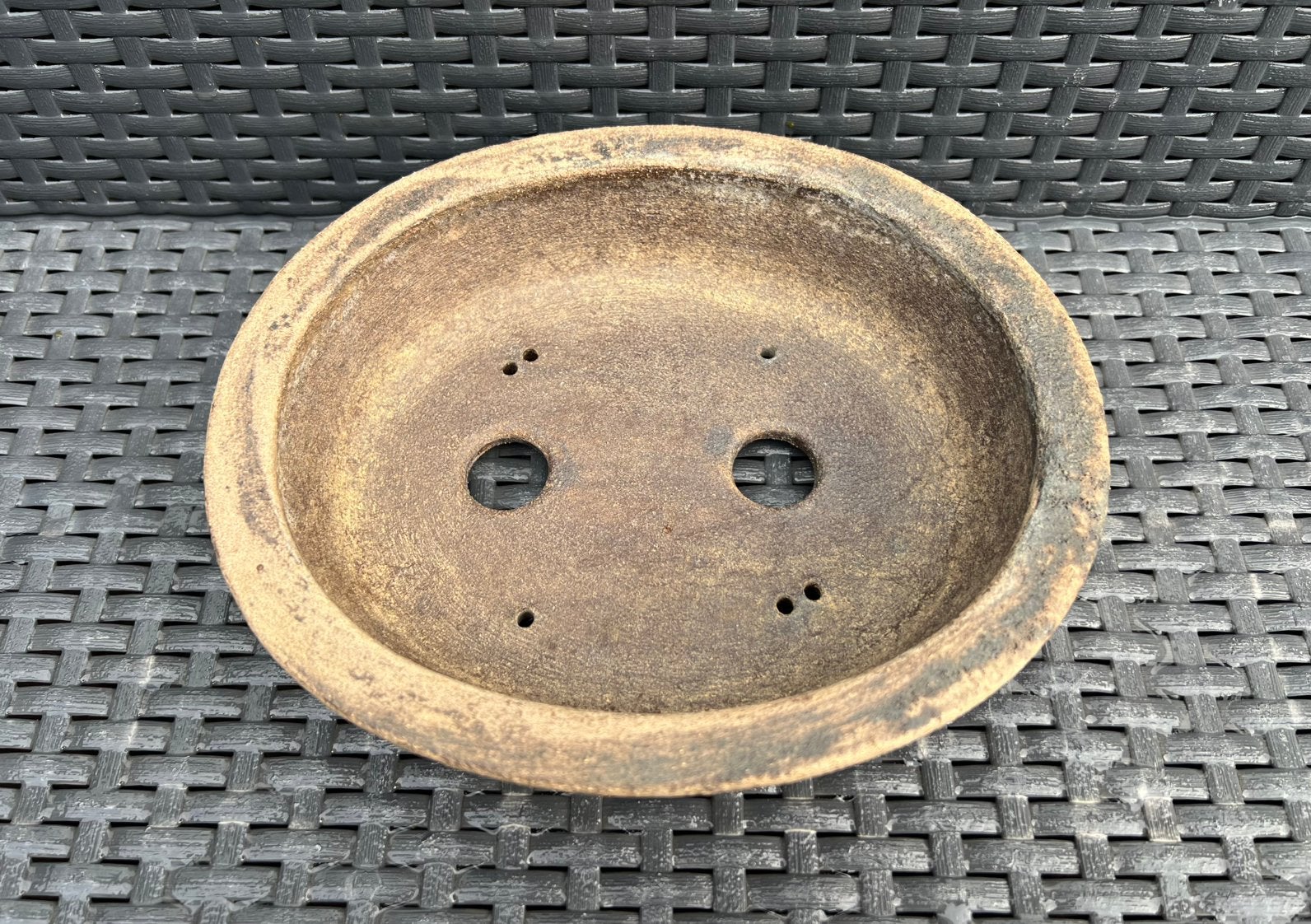 Bonsai schaal handgemaakt bruin tinten gemerkt 22,4x19,4x5,3, Tuin en Terras, Ophalen of Verzenden, Zo goed als nieuw, Overige vormen