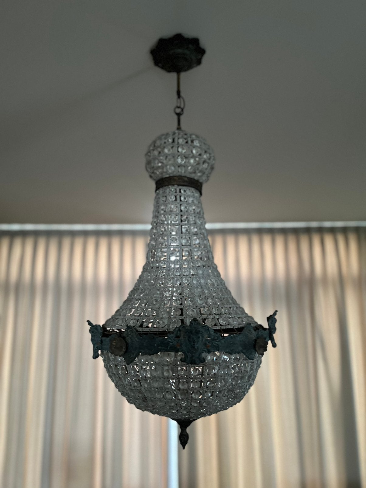 Hanglamp kroonluchter met gratis kaarslampjes, Huis en Inrichting, Ophalen, Sfeervol antiek vintage klassiek kerst, Glas, E14 (klein)
