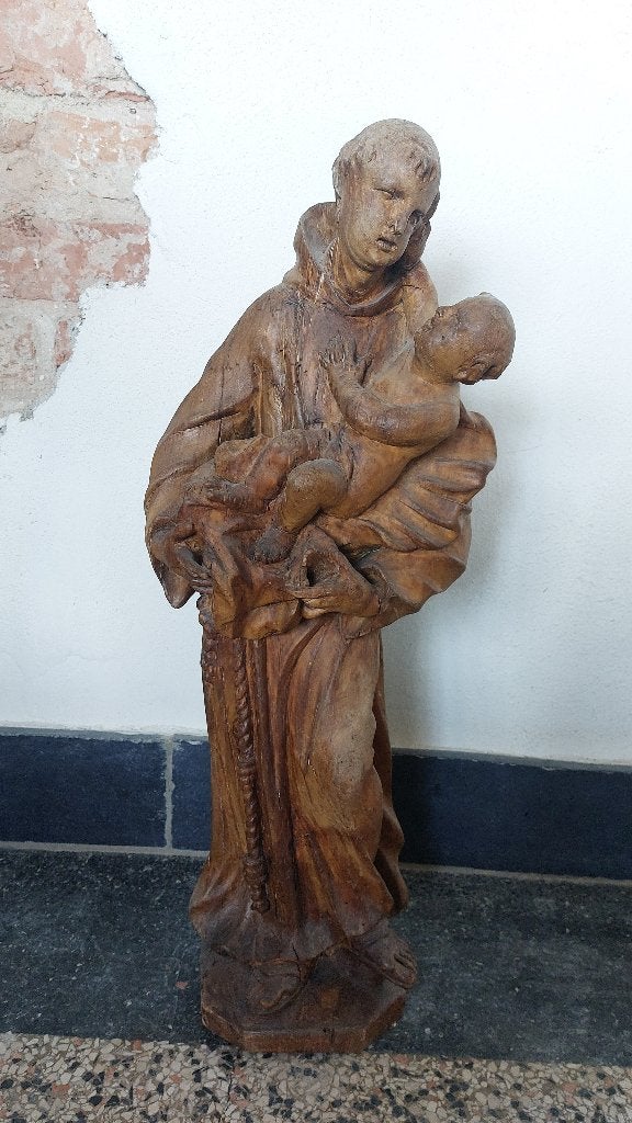 Antonius van Padova met christus houtsnijwerk antiek sakraal, Ophalen of Verzenden, Hout, Houtsnijwerk, 50 - 100 cm