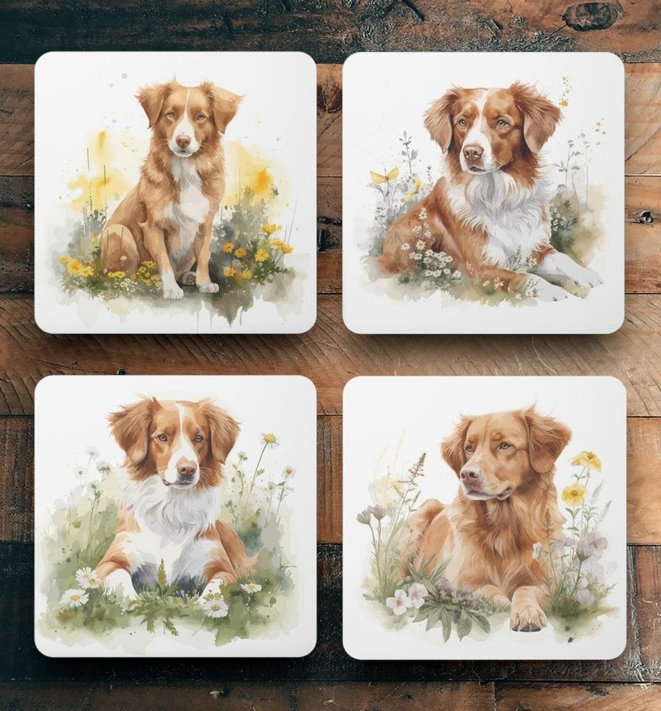 Toller Aquarel onderzetters met houder, Ophalen of Verzenden, Nieuw