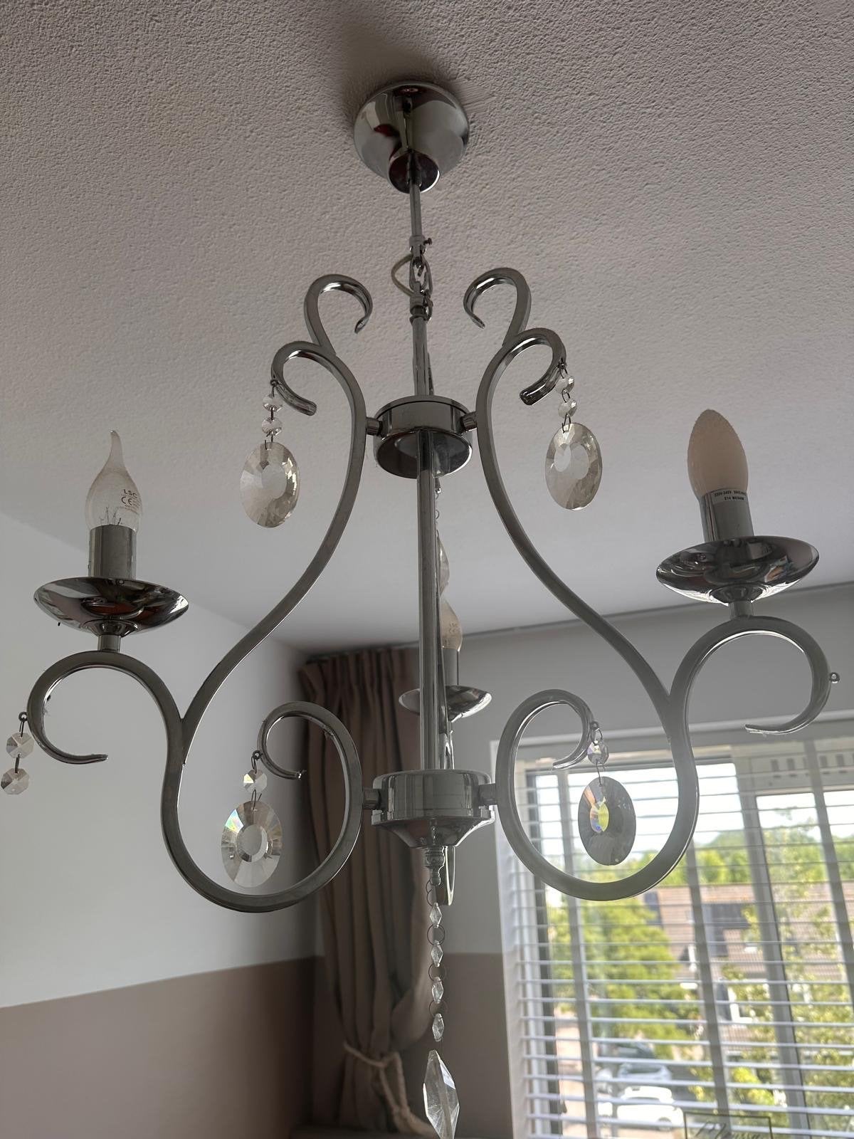 Moderne Kroonluchter met Kristallen, Ophalen of Verzenden, Gebruikt, Metaal, 50 tot 75 cm