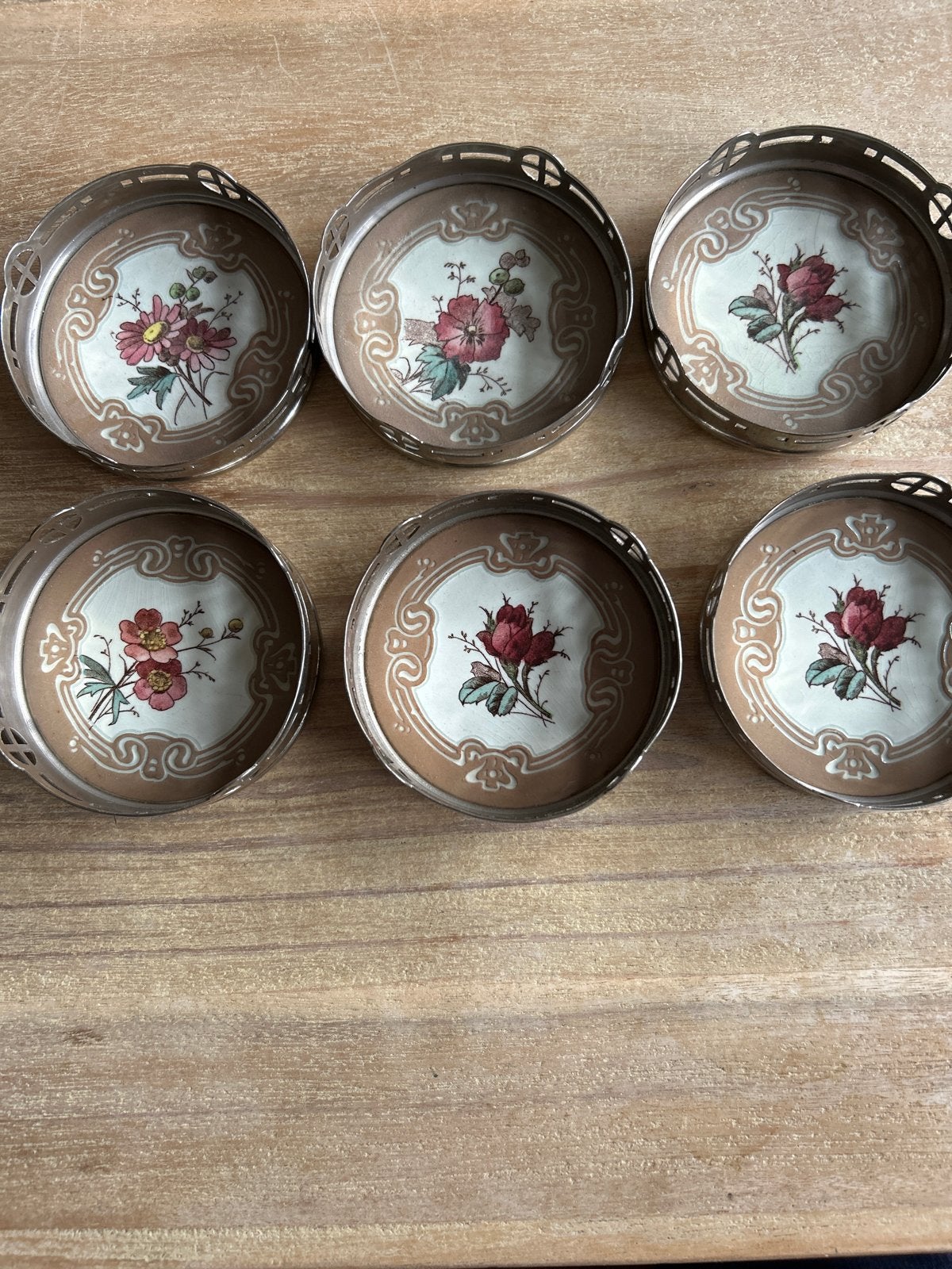 Set van 6 vintage onderzetters met bloemmotief, Ophalen of Verzenden
