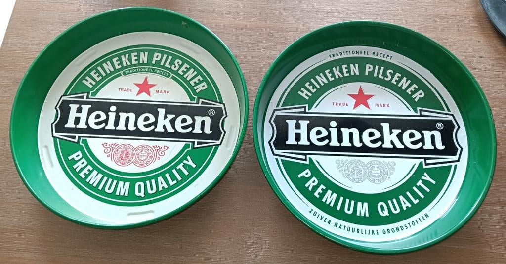 Vintage Heineken Dienbladen - Set van 2, Ophalen of Verzenden, Gebruikt, Rond, Metaal