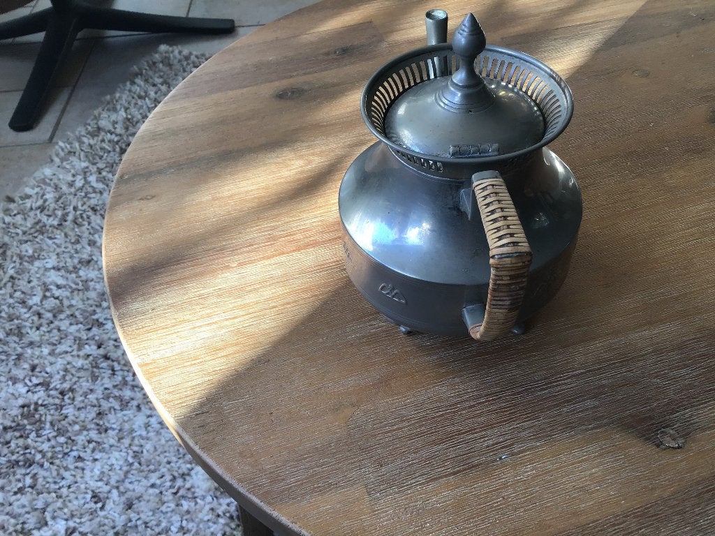 Antieke tinnen theepot met rieten handvat, Antiek en Kunst, Ophalen of Verzenden