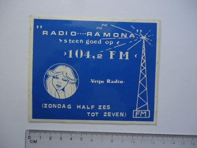 sticker oud Radio Ramona vrije piraat piraten retro ether, Verzenden, Zo goed als nieuw, Bedrijf of Vereniging