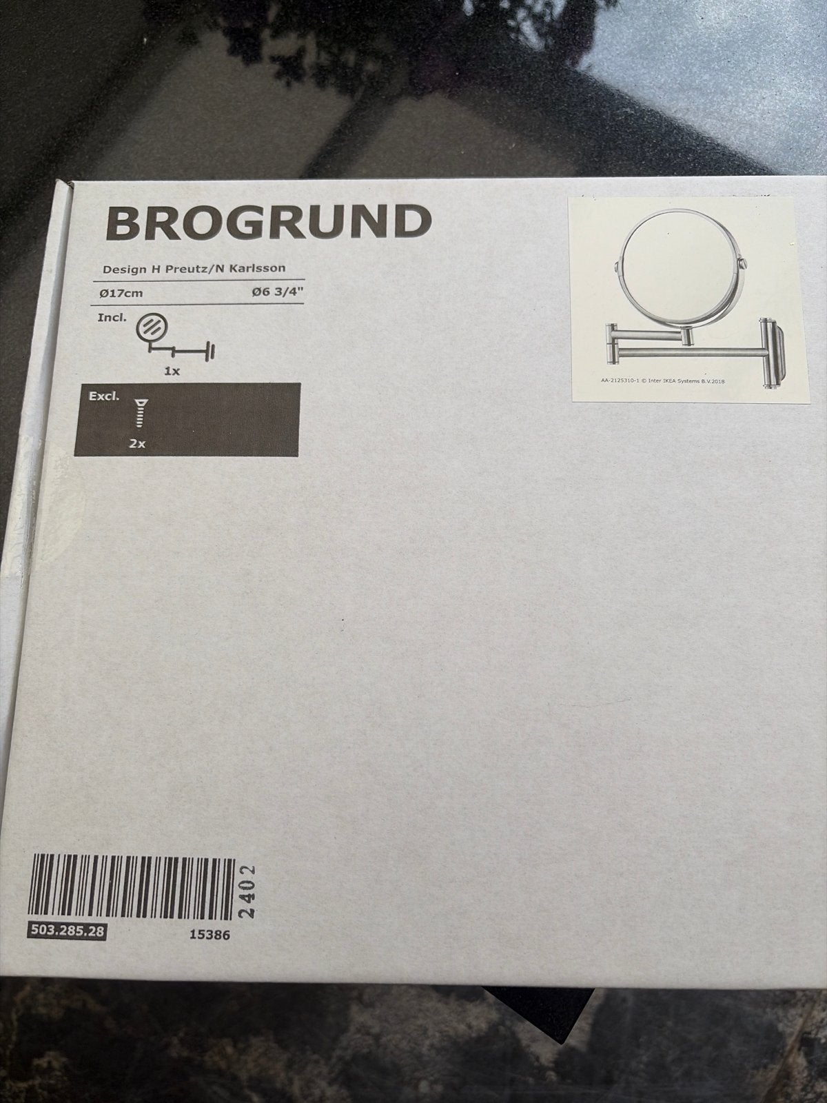 IKEA BROGRUND Make-up spiegel, uitschuifbaar, Ø17cm, Ophalen, Minder dan 50 cm, Rond, Nieuw
