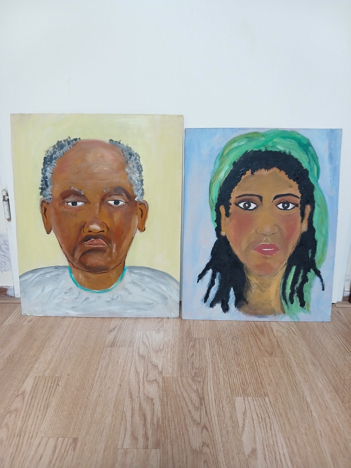 Twee portretten op hout geverfd, Paneel, Portret of Personen, Ophalen of Verzenden, Olieverf
