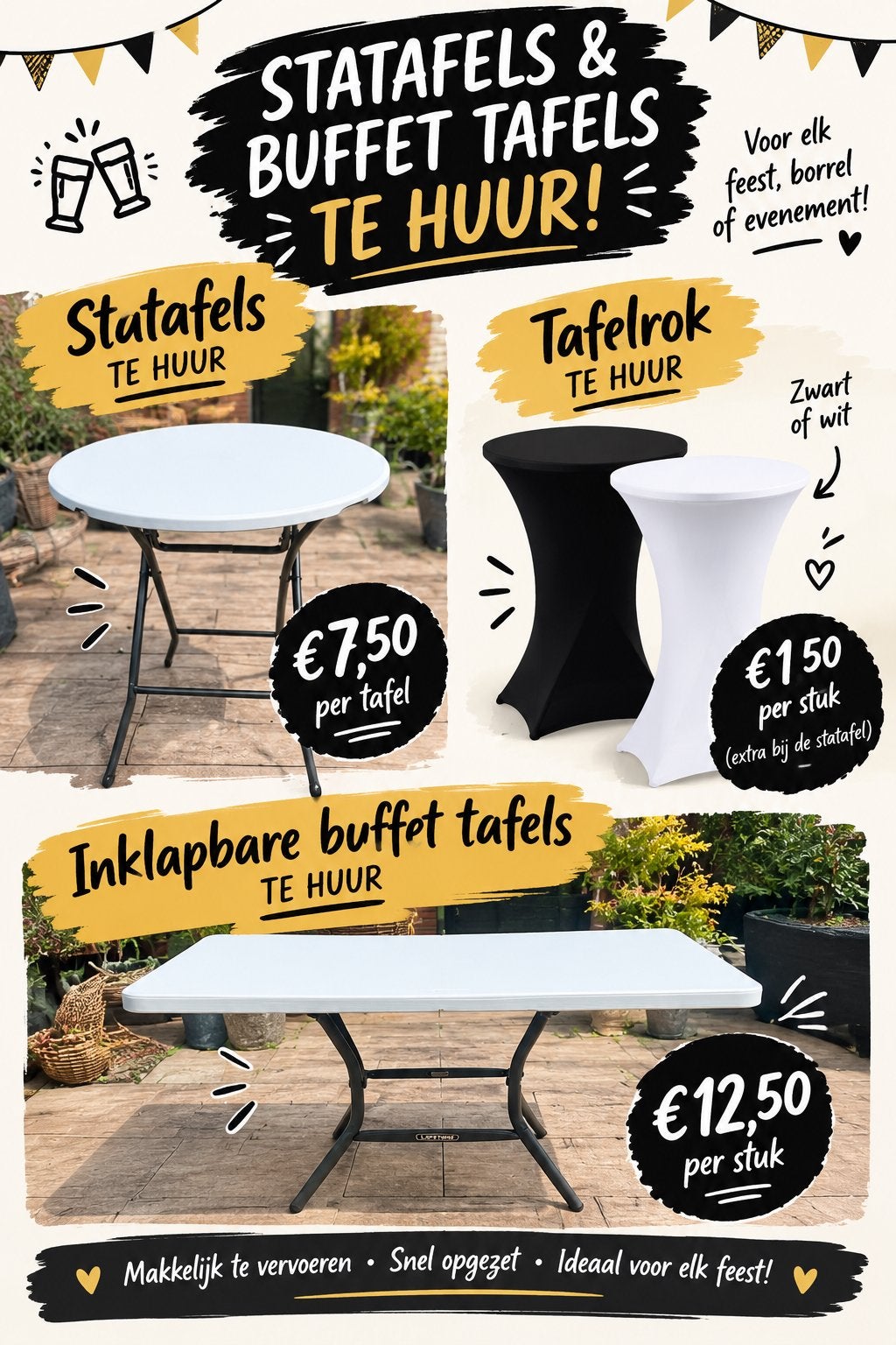 Statafels te huur!, Ophalen of Verzenden