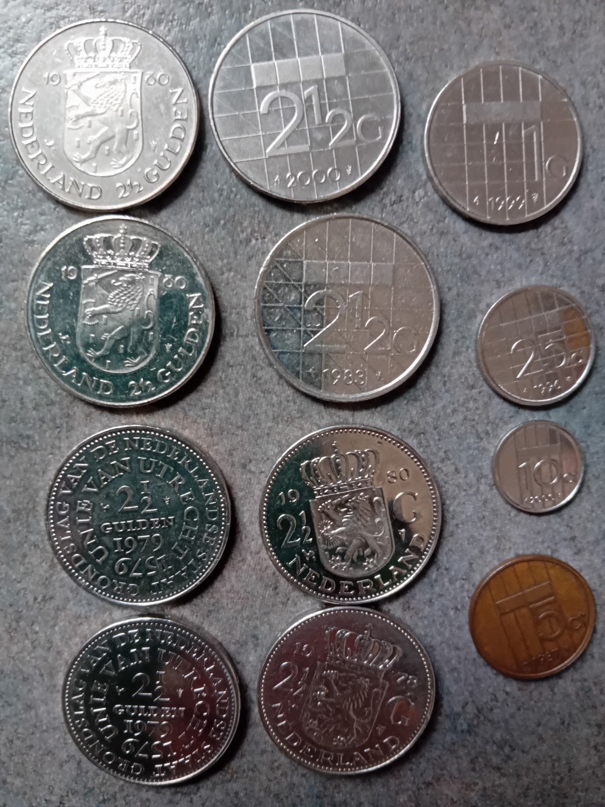Nederlands geld 8 x 2,50 - 1 gulden  - 25 cent  10 en 5 cent, Ophalen of Verzenden