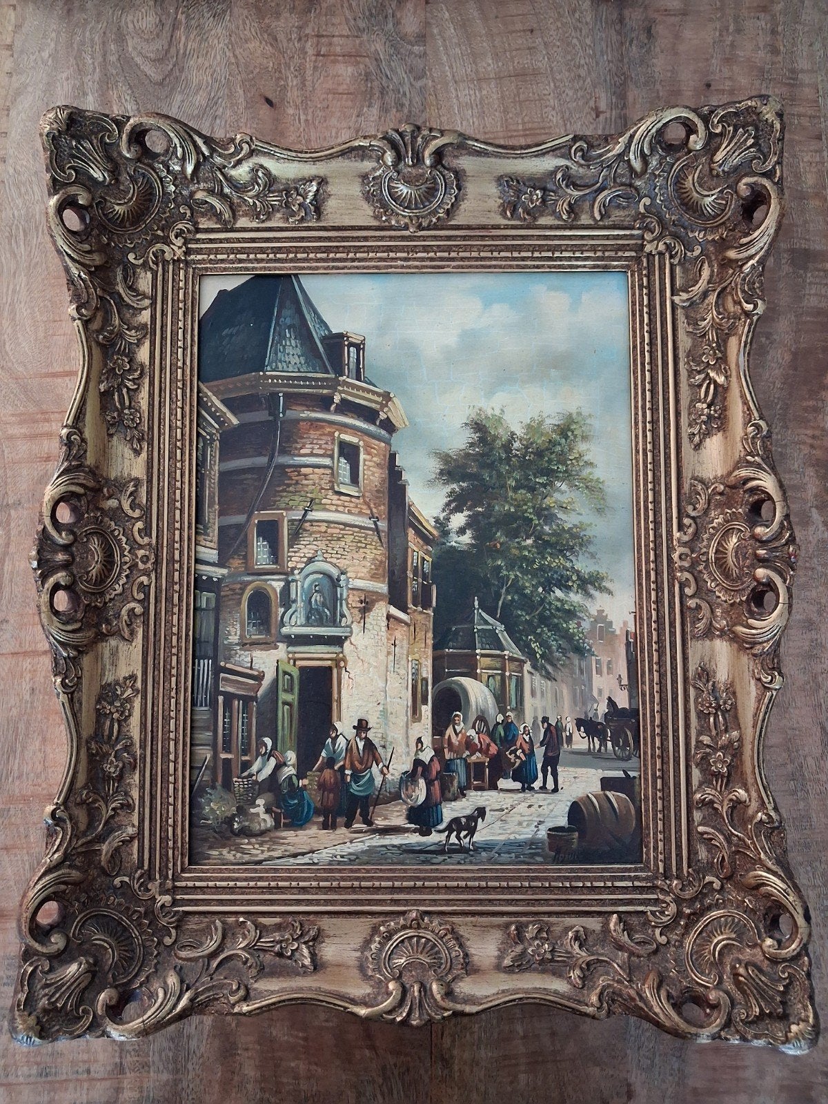 Oud Hollands Stadsgezicht Olieverf M. Schreuder, Antiek en Kunst, Paneel, Oud hollands, Ophalen of Verzenden, Olieverf