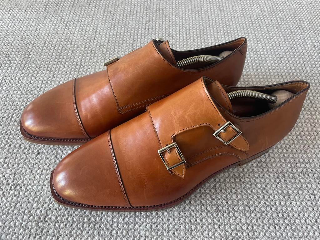 Santoni schoenen -cognac- mt 8,5, Ophalen of Verzenden, Zo goed als nieuw, Bruin