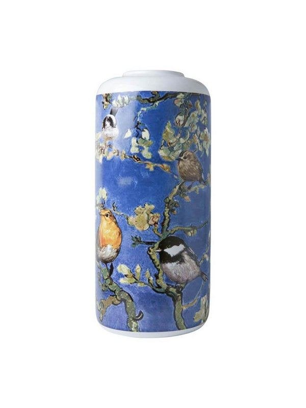Heinen Delfts Blauw Cilinder vaas Vogels van Gogh, 25 cm, Nieuw, Ophalen of Verzenden, Steen/keramiek