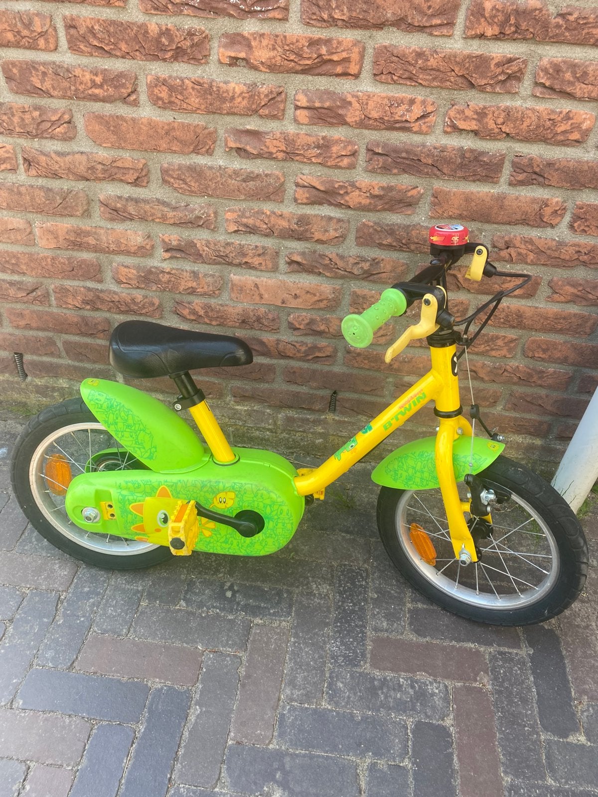 Kinderfiets 14 inch met zijwielen decathlon, Ophalen, Gebruikt, Minder dan 16 inch, Zijwieltjes
