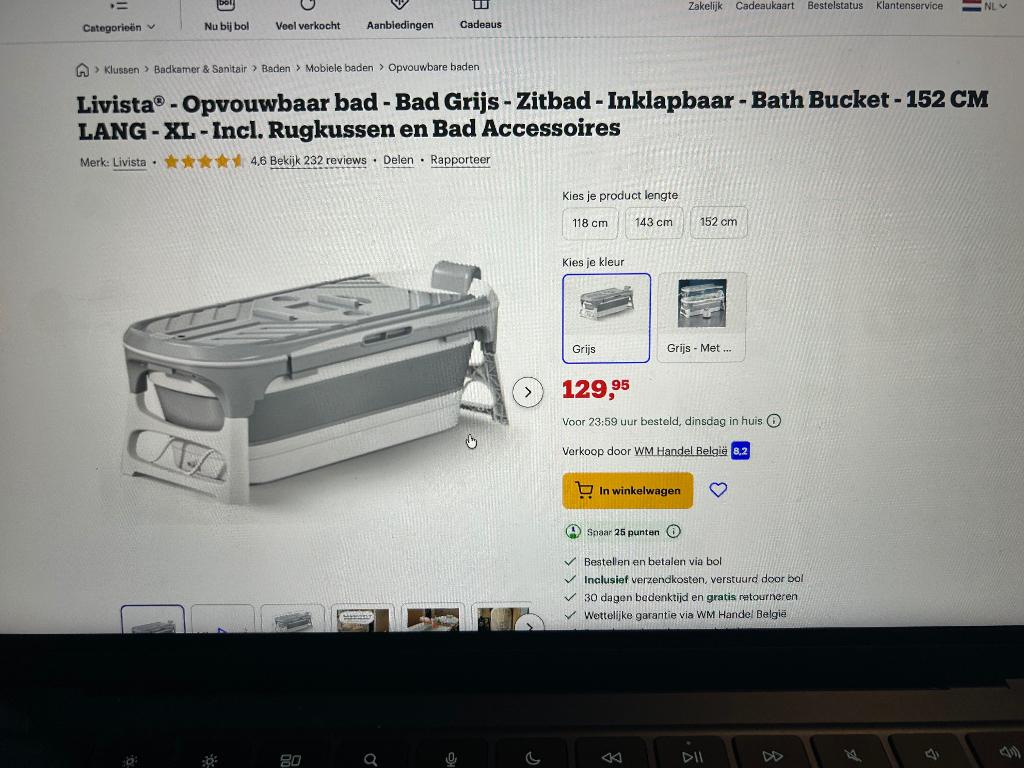 Opvouwbaar bad, Huis en Inrichting, Badkamer | Badkamermeubels, Ophalen, Zo goed als nieuw, Minder dan 100 cm, 25 tot 50 cm
