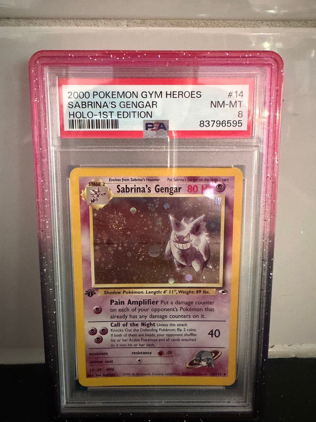 Sabrina's Gengar Holo 1st Edition PSA 8 Pokémon Gym Heroes, Ophalen of Verzenden, Zo goed als nieuw, Losse kaart, Foil