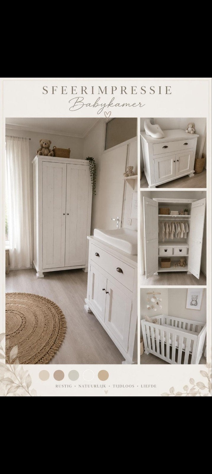 Witte steigerhout babykamer - compleet en sfeervol, Kinderen en Baby's, Kinderkamer | Complete kinderkamers, Ophalen, Zo goed als nieuw