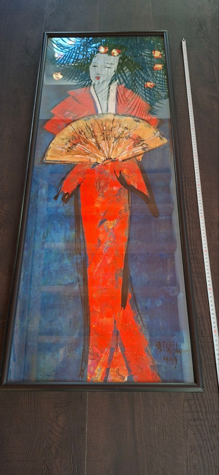 Modern schilderij: Vrouw met waaier, gesigneerd 1999, Ophalen, Figuren, Gesigneerd, Gemengde techniek