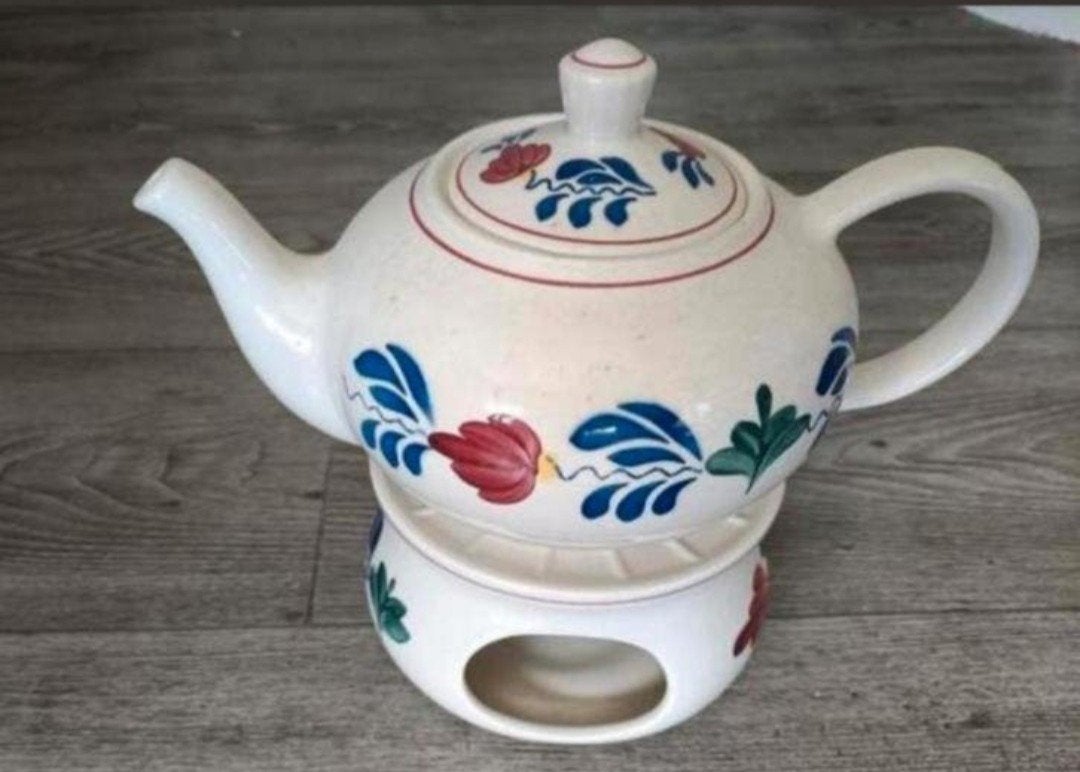 💠boerenbont theepot met rechaud💠, Verzenden, Overige typen, Zo goed als nieuw, Aardewerk