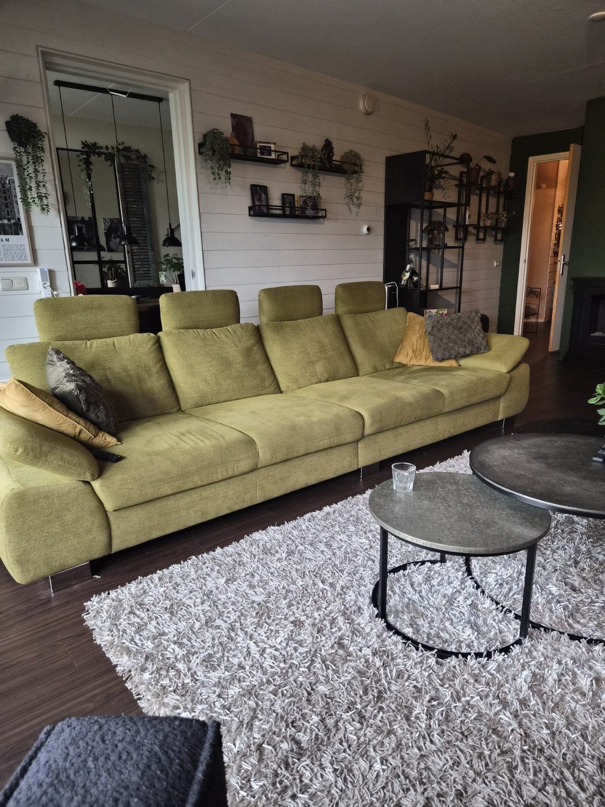 Comfortabele 4 persoons groene bank, Ophalen, 250 tot 300 cm, Gebruikt, 75 tot 100 cm