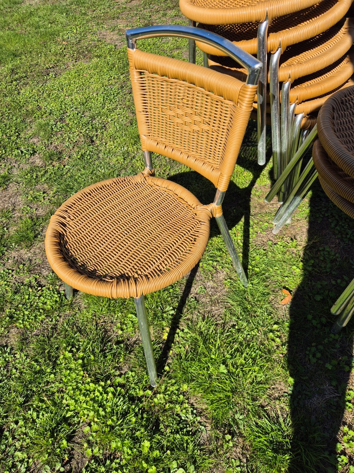 10 Aluminium stapelstoelen - Terrasstoelen, Huis en Inrichting, Ophalen, Gebruikt, Overige kleuren, Terrasstoelen