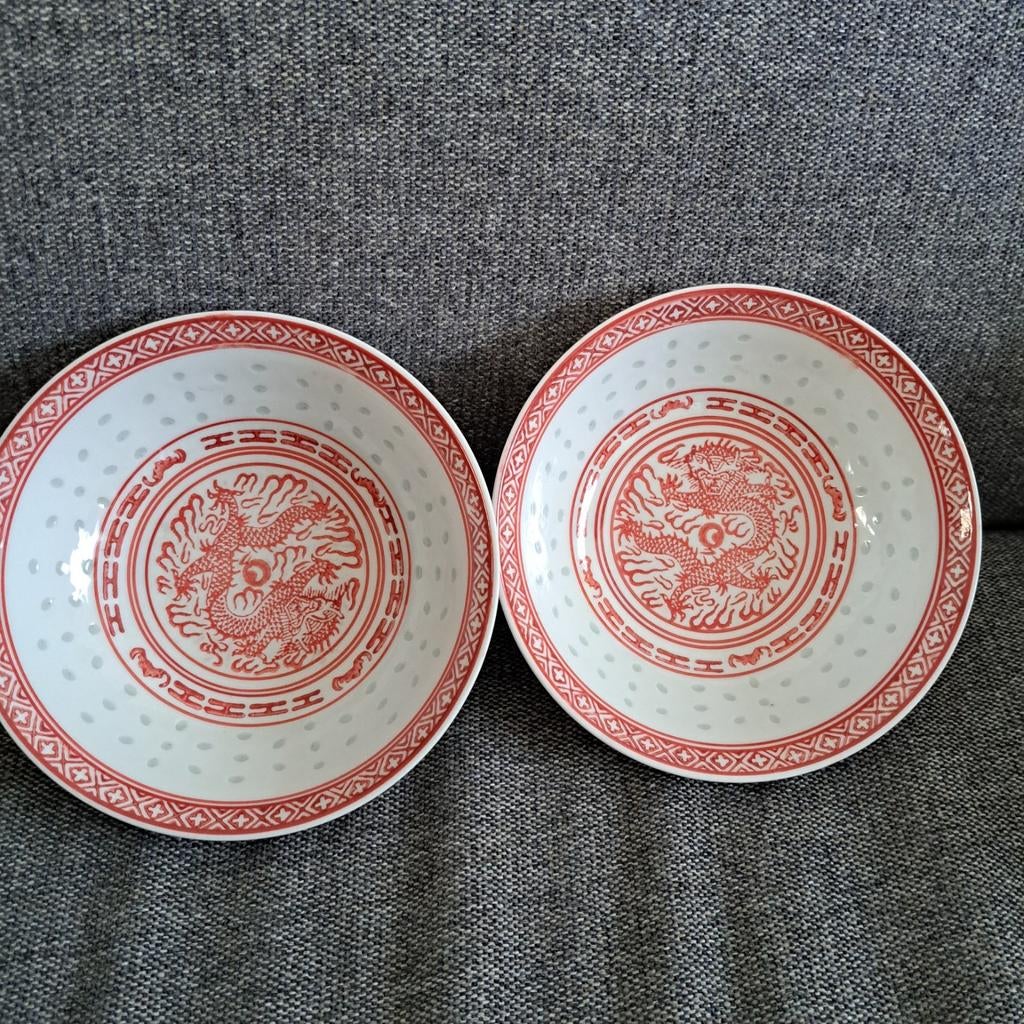 Rijstkorrel kommetjes met draak, 15cm doorsnede, Ophalen of Verzenden