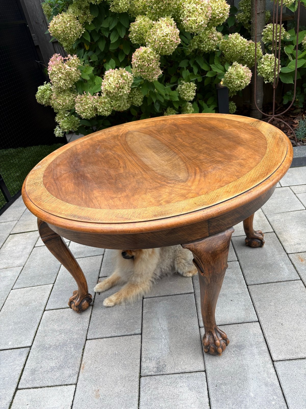 Antiek Ovale houten bijzet- of salontafel, 82x55cm, Ophalen, 50 – 75, Gebruikt, 50 tot 100 cm
