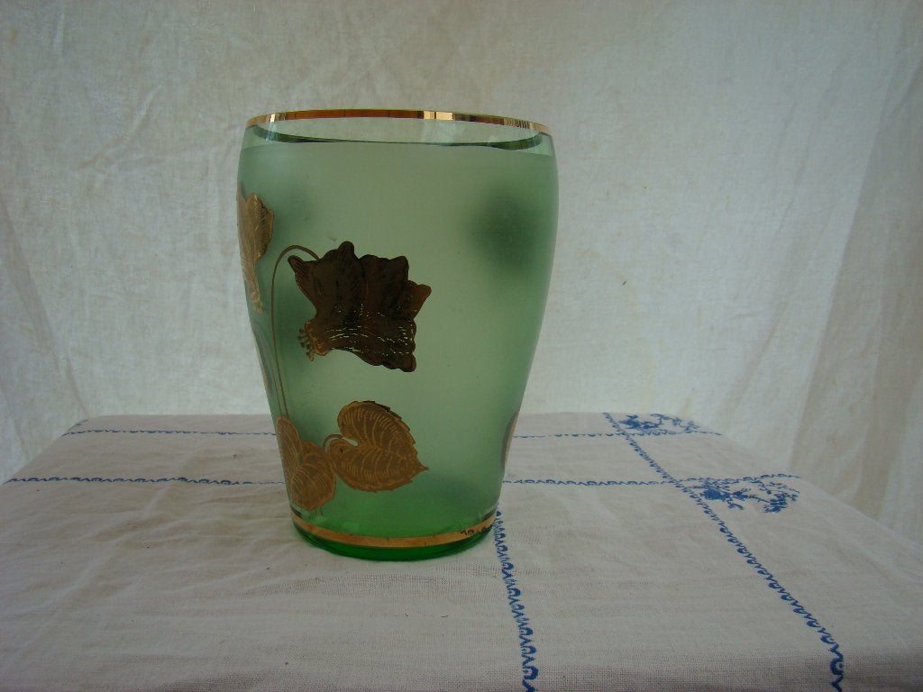 Vaas met groene bladeren ( Glas, Ophalen of Verzenden
