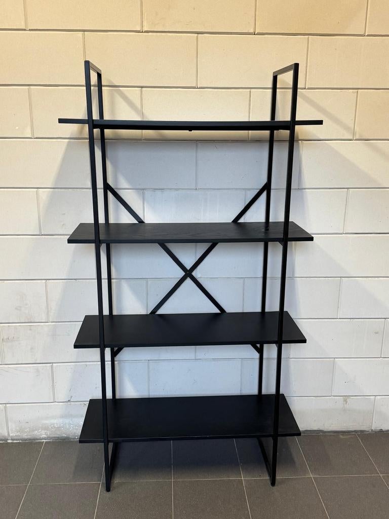 T.e.a.b. Zwarte Boekenkast Kwantum - Modern Design, Met plank(en), Gebruikt, Modern, Industrieel, 50 tot 100 cm