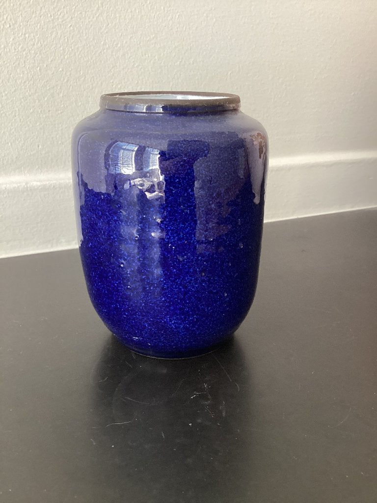Vintage Aardewerk Vaasje Blauw Donkerblauw Vaas, Ophalen of Verzenden