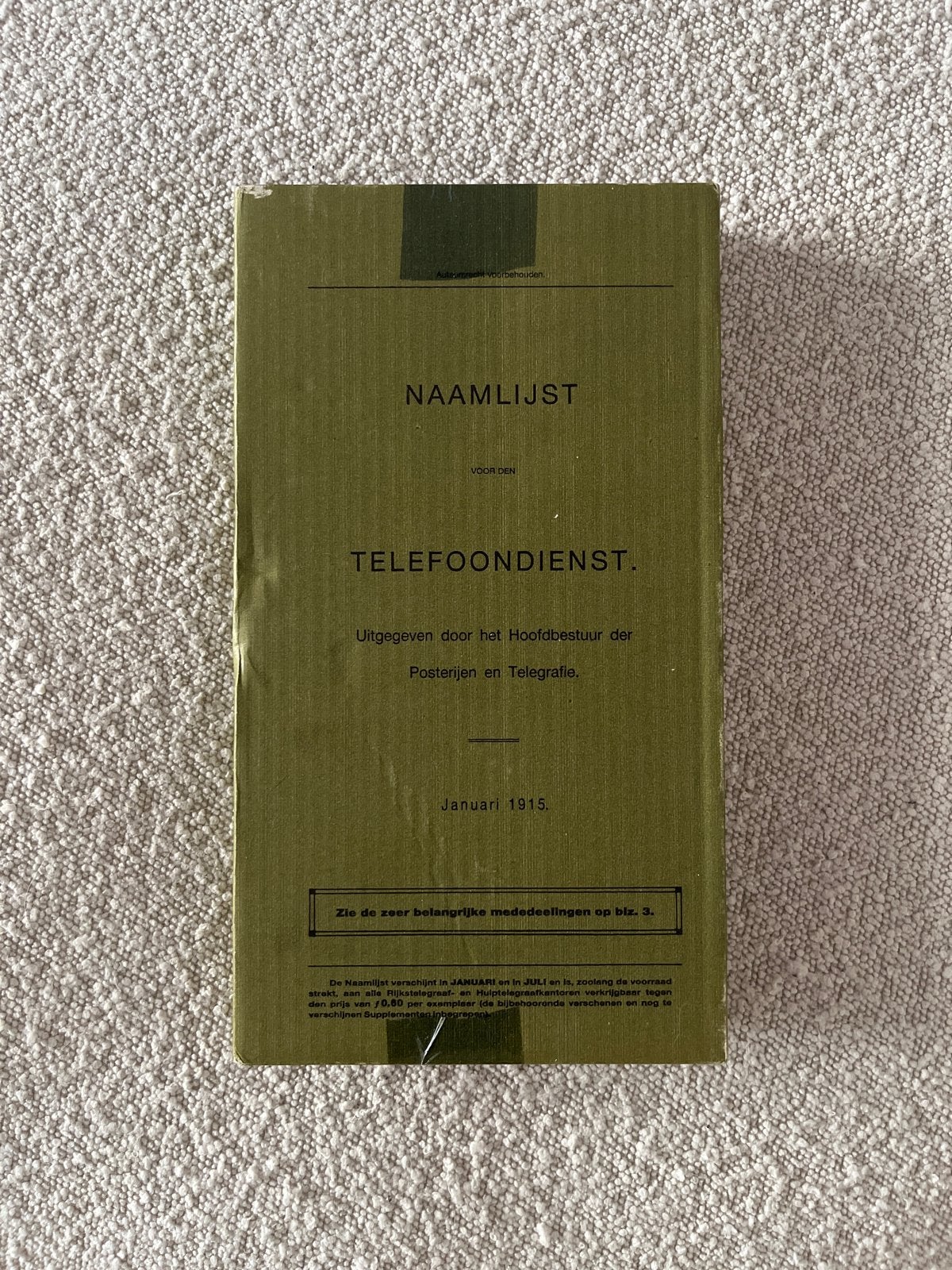 Antiek Telefoonboek 1915 - Naamlijst Telefoondienst, Ophalen