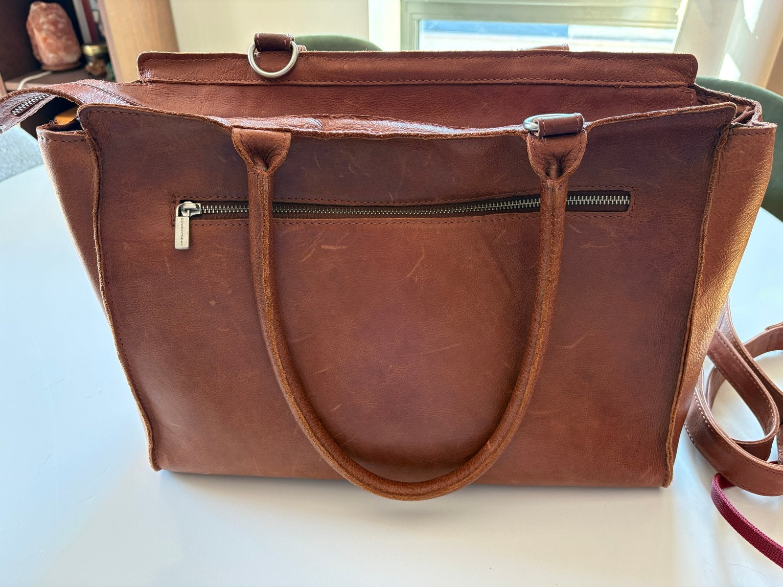 Cowboysbag leren handtas/schoudertas - Bruin, Sieraden, Tassen en Uiterlijk, Tassen | Damestassen, Ophalen of Verzenden, Gebruikt