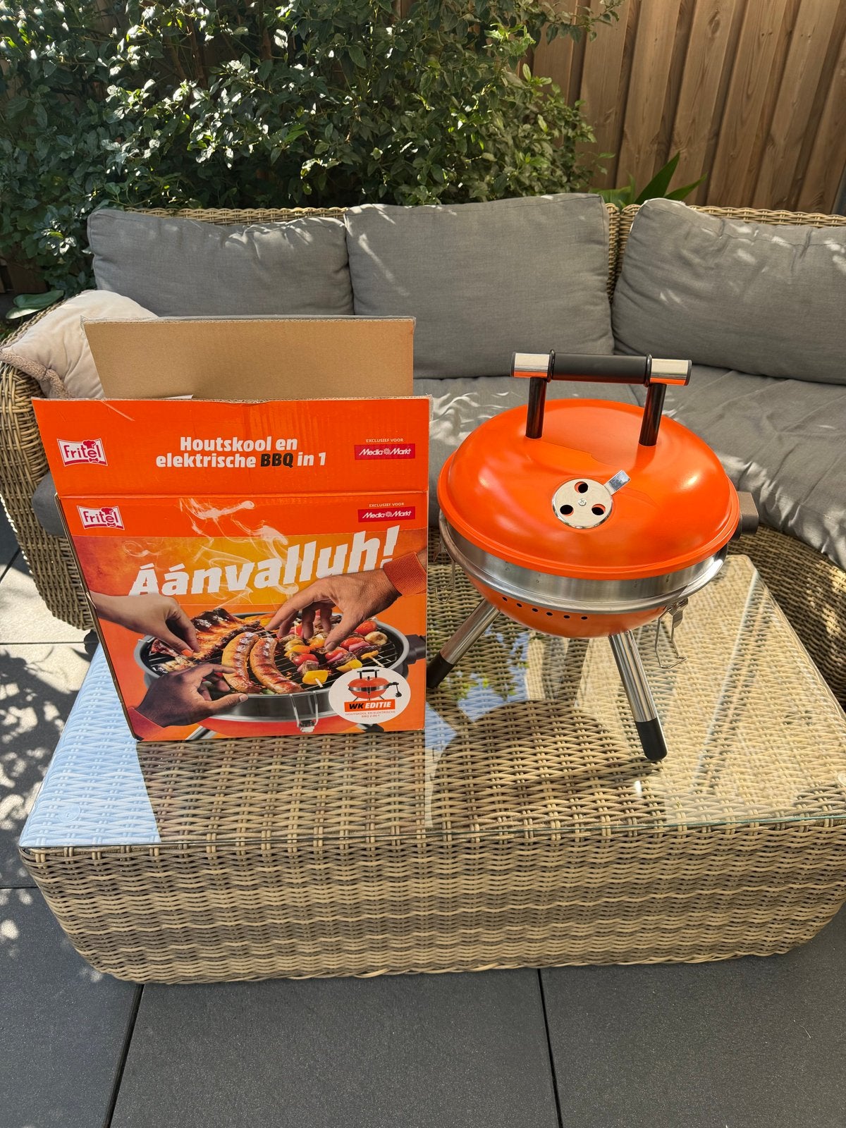 Fritel Houtskool en Elektrische BBQ in 1 - Oranje, Ophalen, Zo goed als nieuw