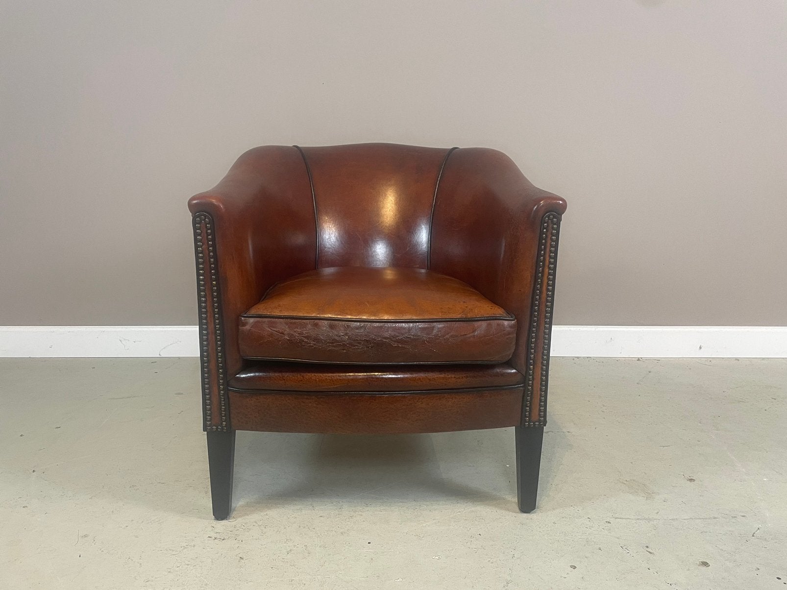 Schapenleren clubfauteuil “Celeste” Lounge Atelier vintage, Ophalen, Gebruikt, Leer