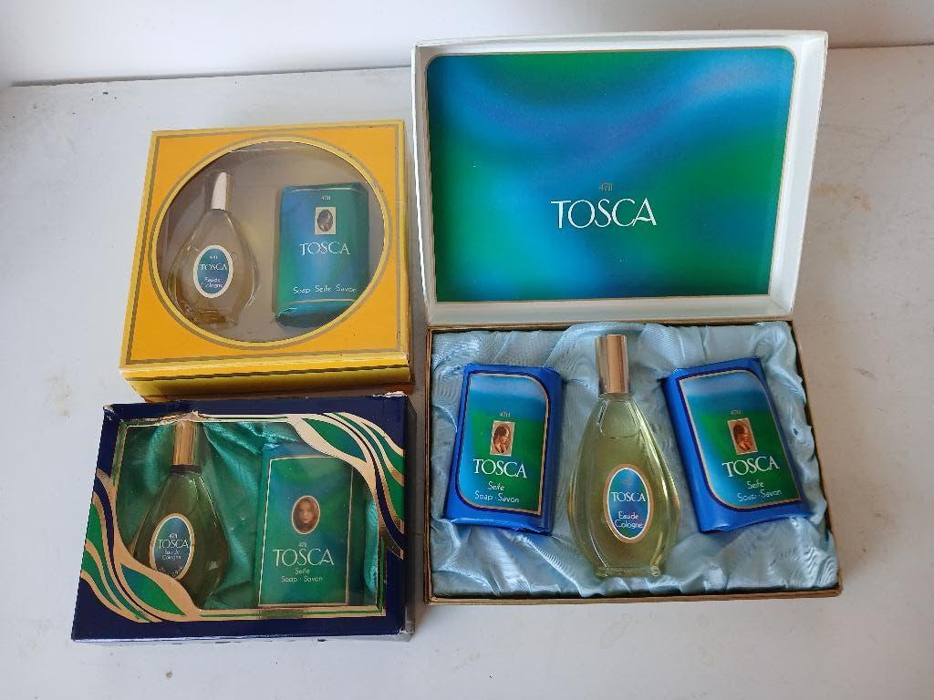 3 verschillende VINTAGE geschenkverpakkingen Tosca eau de, Verzamelen, Parfumverzamelingen, Verzenden, Nieuw, Parfumfles, Gevuld