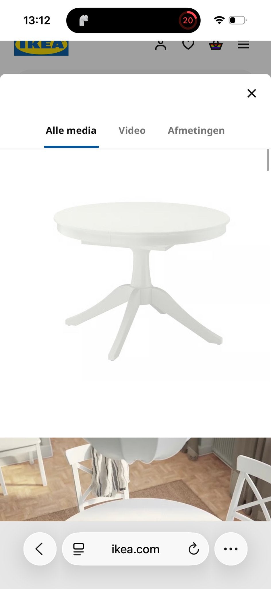 IKEA Rosentorp Uitschuifbare Ronde Tafel - Wit, Huis en Inrichting, Tafels | Eettafels, Ophalen, Gebruikt, 100 tot 150 cm, Rond