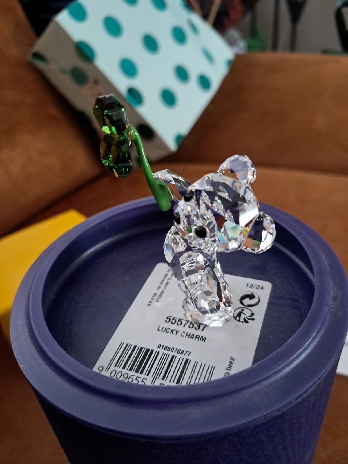 Swarovski Lucky Charm Klavertje Vier Kristal Beertje, Ophalen of Verzenden, Zo goed als nieuw, Figuurtje