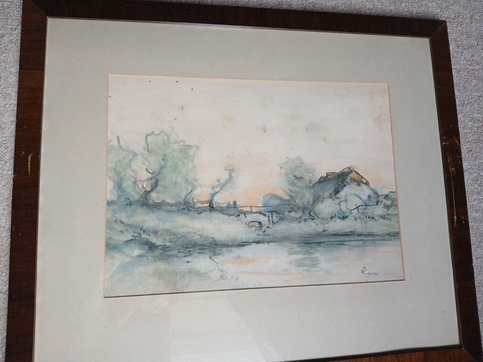 Aquarel landschap J.Ras 1930, Ophalen