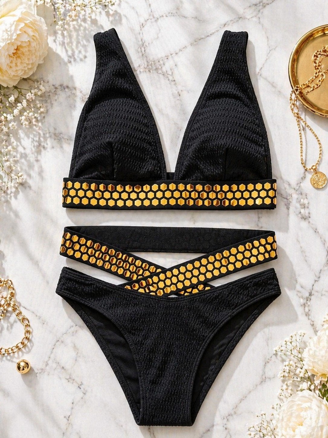 Nieuw zwart goud bikini badpak maat s, Zwart, Onbekend, Nieuw, Badpak
