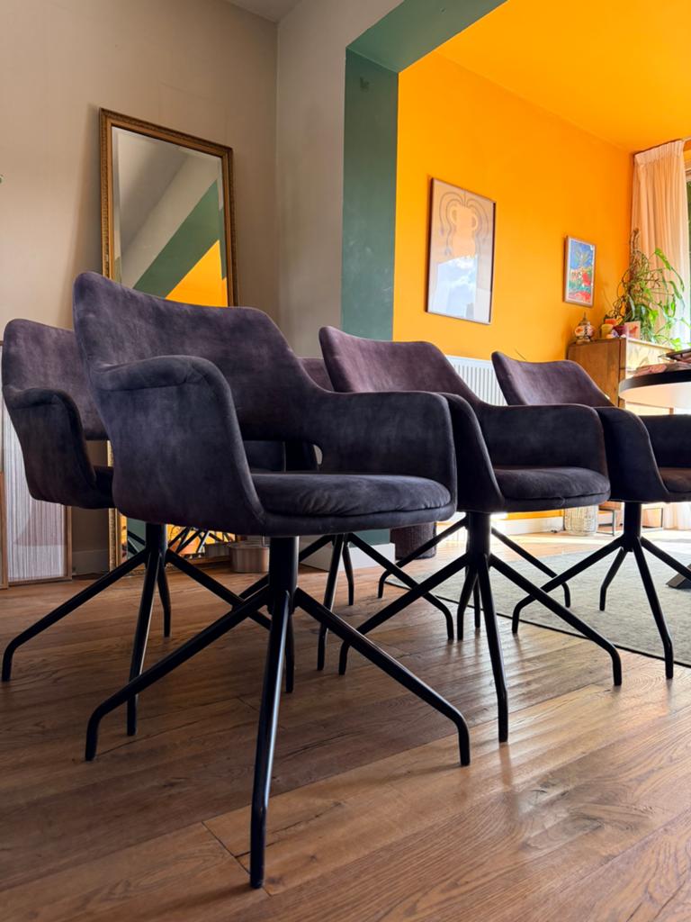 6 eetkamerstoelen | groen fluweel | draaibaar |gekocht 2022, Ophalen, Zo goed als nieuw, Overige kleuren, Vijf, Zes of meer stoelen
