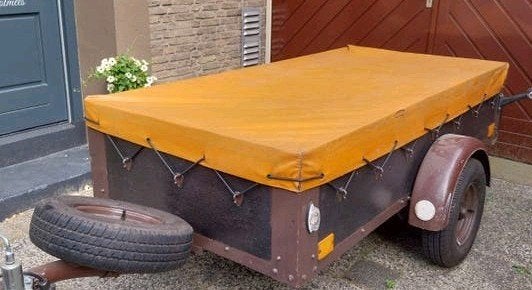 Aanhangwagen 2x1m met afdekzeil, disselslot en poot, Ophalen, Gebruikt